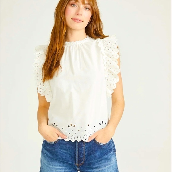DRIFTWOOD Tops - DRIFTWOOD White Ruffle Eyelet Top, Size XL (v)